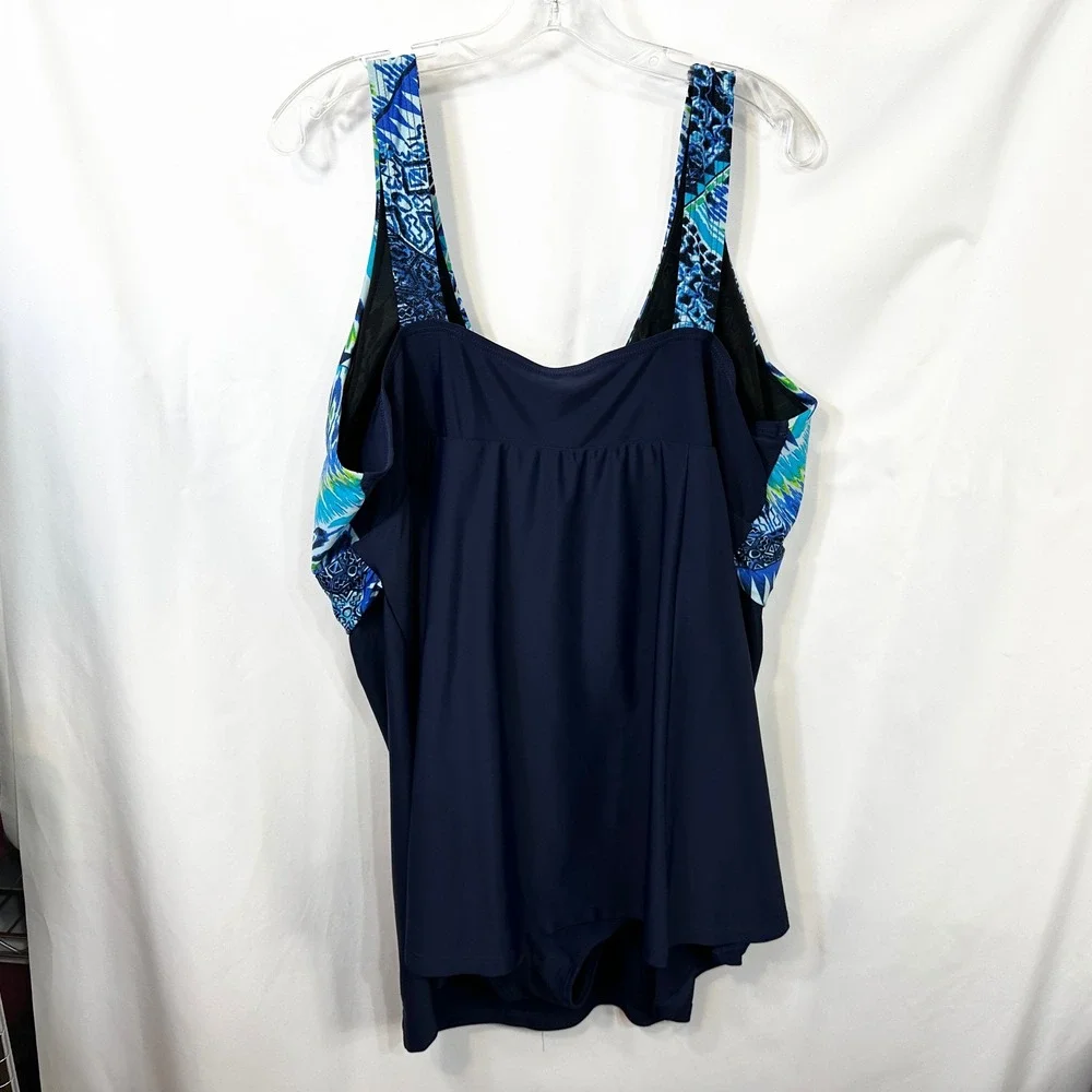 Malibu‎ Dream Girl Plus Size 24W Swim Dress Navy Blue One Piece Modest Suit 1021